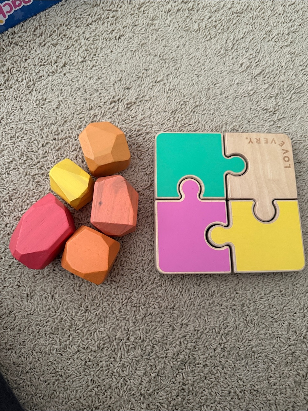 Colorful Wooden Puzzle & Stacking Stones - Pink, Yellow, Green, Orange